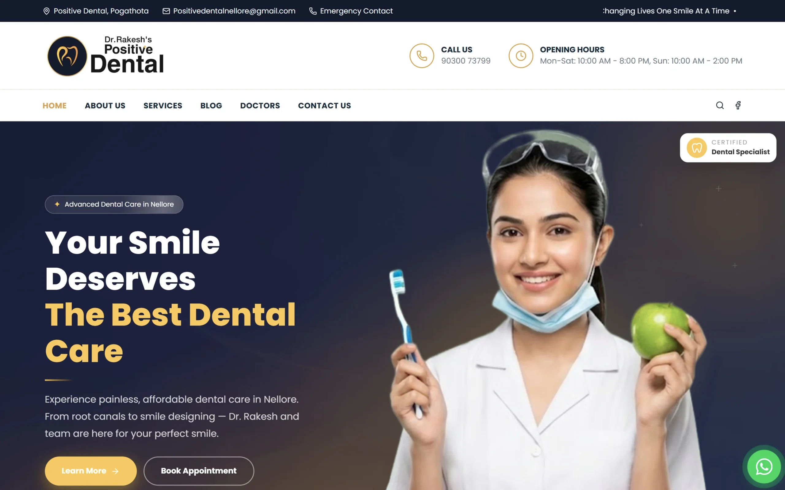 Dr. Rakesh's Positive Dental Nellore website, designed and built by True Digital