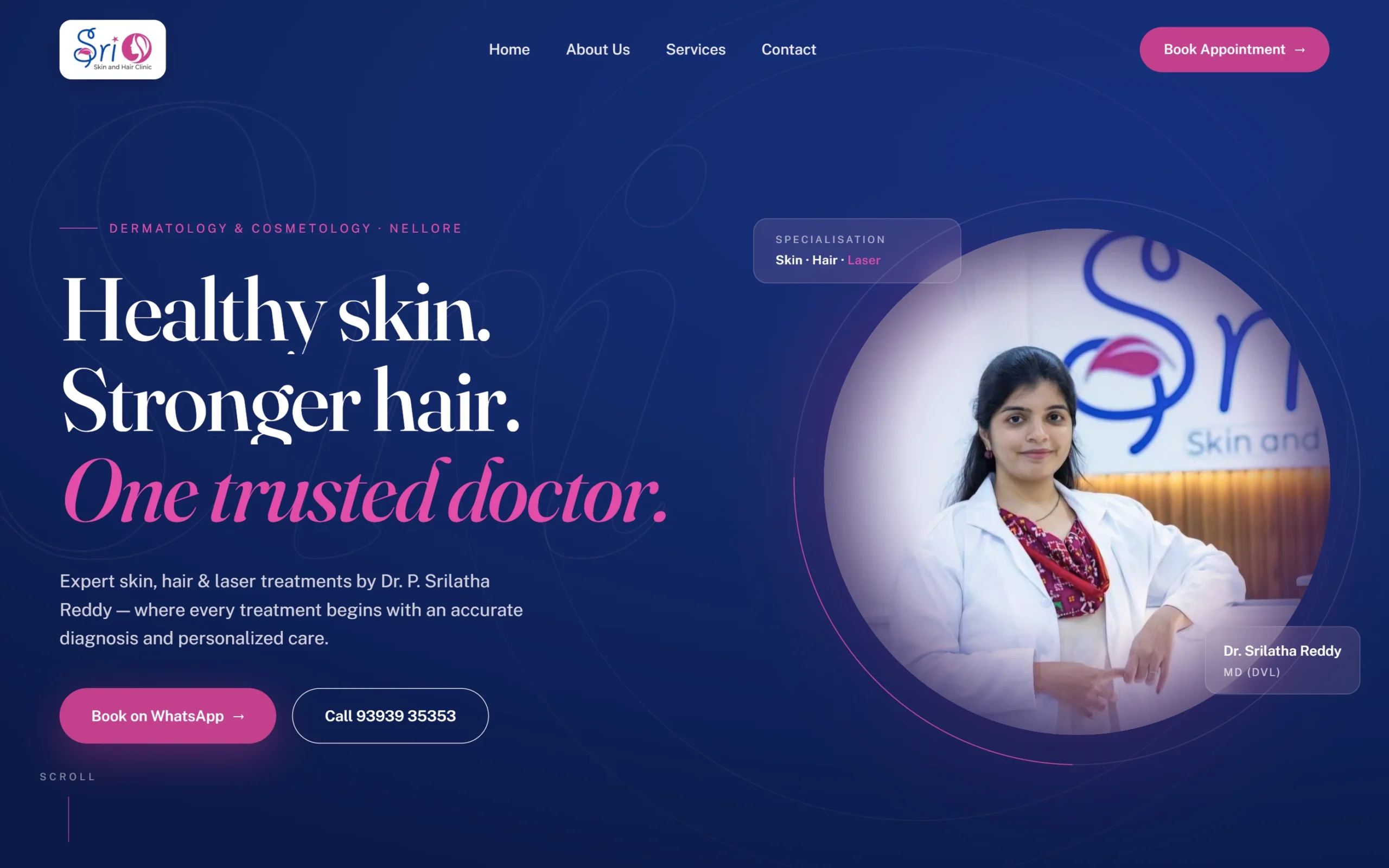 Sri Skin and Hair Clinic Nellore website, designed and built by True Digital