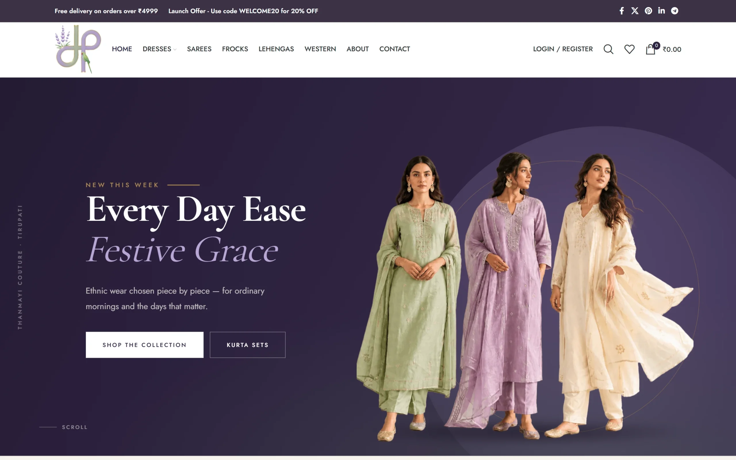 Thanmayi Couture ethnic wear online store, designed and built by True Digital